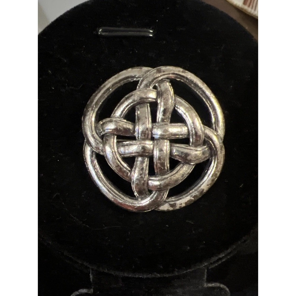 Sol D'or Celtic Brooch Knot Aged Silver Tone Kilt Soldor Shield Cloak Pin Vtg